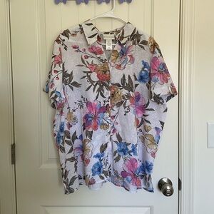 Alfred Dunner women’s floral button down cuffed sleeve‎ shirt — XL